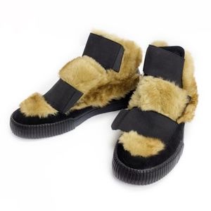 Zara Man Men's Faux Fur High Top Sneakers Black